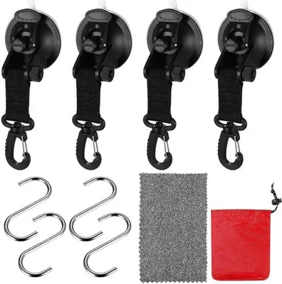 Produktbild von Famanu Set von 4 starken Vakuum-Saugnäpfen mit 360° drehbaren Ankerhaken und 4 S-Haken - für Auto, Zelt und Camping