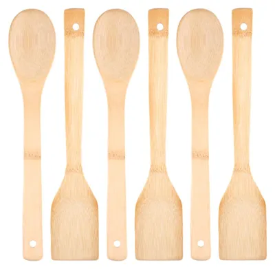 6 Bambus-Küchenutensilien, Pfannenwender & Löffel, 30 cm