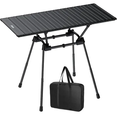 Productafbeelding van Klaptafel van aluminium, 88x40 cm, met 4 verstelbare hoogtes (51-71 cm), opvouwbaar tafelblad, geschikt als grilltafel, draagbaar, zwart