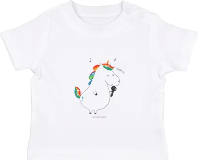 Produktbild von Mr. & Mrs. Panda Babyshirt Einhorn Sänger 6. - 12. Monat - Weiß - Geschenk, Unicorn, T-Shirt Baby, Party, Disco, Organic Shirt, , Kurzarmshirt, Einhörner, Geburtstag