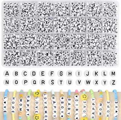 Produktbild von Buchstabenperlen 1400 Stück, 4 x 7 mm, weiße Buchstaben, für DIY Schmuck