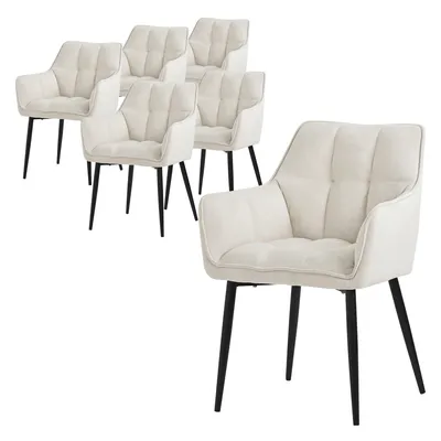 Zdjęcie produktu dla Krzesło do jadalni ML-Design 6x z tkaniny frotte, kremowe, z grubym tapicerowanym siedziskiem