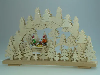 Produktbild von Schwibbogen mit Wichtel im Wald und Beleuchtung BxHxT 50x31x7cm NEU