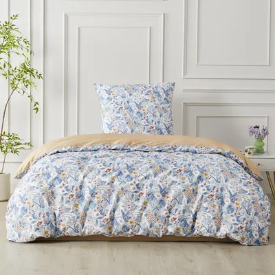 Produktbild von Bettwäsche-Set 135x200 cm Blau Baumwolle Blumenmuster 2-teilig mit Reißverschluss