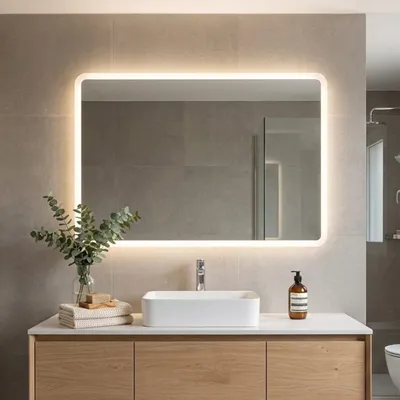 Produktbild von Spiegel mit integriertem LED 100x70 mit Aluminiumrahmen