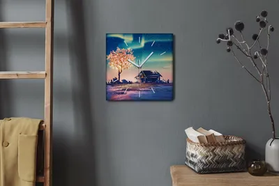 Produktbild von Coloray Hodiny Unikátní 30x30 cm  Tiché hodiny Pro obývací pokoj a kuchyň Nástěnné hodiny Plátno Bílé ručičky hodin - Noční obloha stromu
