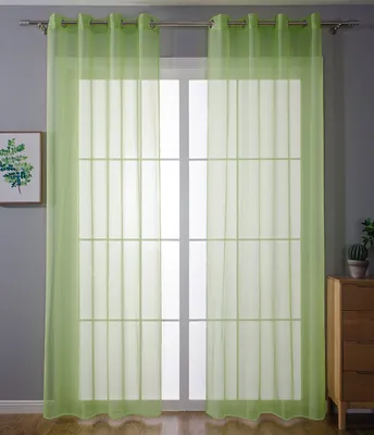 Produktbild von 2er-Pack Ösen Gardinen Transparent Vorhang Set Wohnzimmer Voile Ösenvorhang Bleibandabschluß HxB 225x140 cm Apfelgrün, 203322