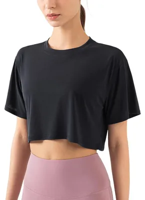Produktbild von Damen Fitness Trainieren Crop-Tops Kurzarm Yoga T-Shirts Sportlich Betrieb Sport