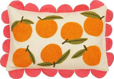 Produktbild von Mica Decorations Deko Kissen Orangen – Zierkissen mit Kissenbezug – 65 x 45 cm – Wohnzimmer Kissen Deko – Sofakissen mit Innenkissen aus Baumwolle – Offwhite, Gelb, Orange
