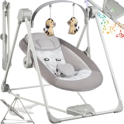 Produktbild von Babyschaukel Dogs, klappbar, 5 Geschwindigkeitsstufen, Timer - hellgrau