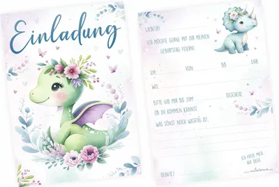 Produktbild von 10 Einladungskarten Dino Mädchen inkl. 10 Umschlägen