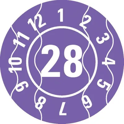 Produktbild von Dreifke® Prüfplakette 28, violett, Sicherheitsfolie, selbstklebend, Ø 25mm, 2...