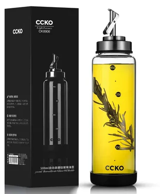 Olivenölflasche 500 ml – Borosilikatglas, Edelstahl-Ausgießer, hitzebeständig