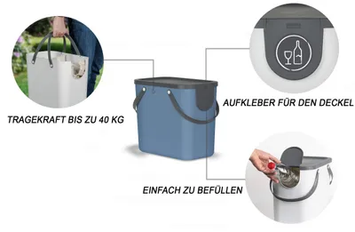 Immagine prodotto di Rotho Albula Set da 2 contenitori per la raccolta differenziata dei rifiuti da 25 l per la cucina, plastica (PP) senza BPA, antracite/blu, 2 x 25 l (40,0 x 23,5 x 34,0 cm)