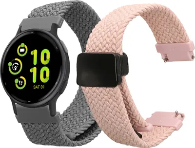 Zdjęcie produktu dla kwmobile 2x wymienna opaska na nadgarstek kompatybilna z Garmin vivoactive 5 / active 5 - nylonowy zestaw opasek na nadgarstek z magnetycznym zapięciem - antyczny różowy szary