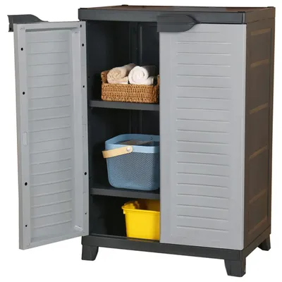 Produktbild von Mehrzweckschrank "Jersbek" aus Kunststoff in Grau. Abmessungen (B/H/T) 65x97x45 cm