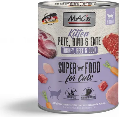 Produktbild von MAC's Kitten Dose 6x800g  |  Pute, Rind & Ente