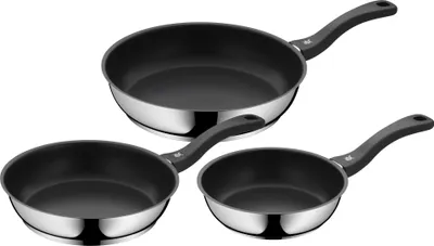 Produktbild von WMF Devil Pfannenset 3-teilig, Bratpfanne 24, 20, 28 cm, Cromargan Edelstahl beschichtet, Induktion, Kunststoffgriff