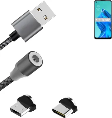 Produktbild von K-S-Trade Hochwertiges Magnet-Lade-kabel Sync-Kabel Daten-Kabel für Oppo Reno5 A 5G mit USB-Typ-C-Anschluss und Micro-USB-Anschluss 2A bis zu 480mbps