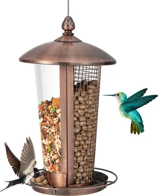 Produktbild von GOPLUS Vogelfutterhaus mit 2 Röhren, Vogelfutterspender mit Abflusslöchern, Futterhaus wetterfest Vogelhaus zum Aufhängen für Balkon, Garten