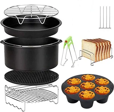 Produktbild von Luftfrittier-Set 12-teilig, Heißluftfriteuse, Backform, Pizzablech