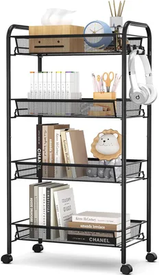 Produktbild von 4-stöckiger Küchenwagen, Rollwagen, Servierwagen, Bücherregale, Aufbewahrungswagen, Standregal, Organizer, für Büro, Wohnzimmer, Küche