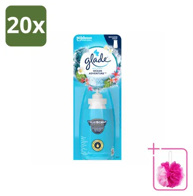 Imagen del producto de 20 unidades de recambios Glade Sense & Spray, aroma Ocean Adventure, 18 ml cada uno. Pack ahorro