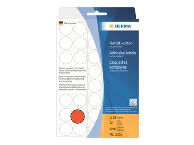 Obrázek produktu pro HERMA Papír - matný - permanentní lepidlo - červený - 19 mm kulatý 1280 štítků (32 listů x 40)