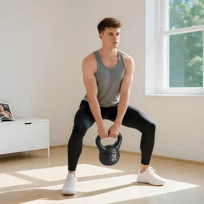 Produktbild von Kettlebell 10 kg mit Sand befüllt, Kugelhantel, Kunststoff-Rahmen, Schwarz | 25 x 19 x 28 cm | für Anfänger
