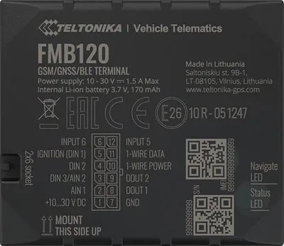 Productafbeelding van Teltonika FMB120, Auto, Zwart, Stofbestendig, Enkele SIM-kaart, 850, 900, 1800, 1900 MHz, Kunststof