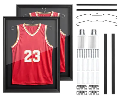 Image de SucceBuy, 2 cadres pour maillots, dimensions 590 x 795 mm, cadre en bois avec plaque en polycarbonate et protection UV à 98 %, cadres pour affiches avec système de fixation et fermeture magnétique, adaptés aux maillots de baseball, basketball, football et hockey
