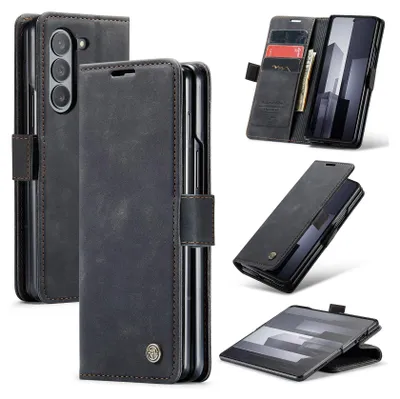 Immagine prodotto di Custodia per Samsung Galaxy Z Fold 6, Custodia retrò in Finto cuoio con funzione di stand Nero