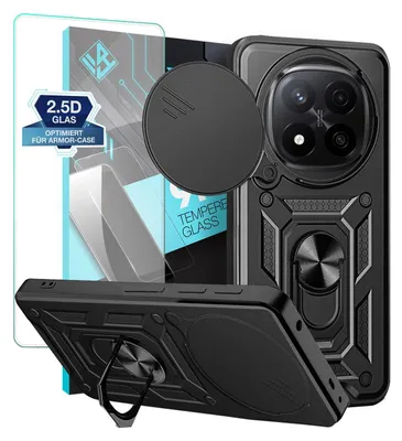 Produktbild von Armor Handyhülle für Xiaomi Redmi Note 14 Pro+ 5G  mit 9H Displayglas Displayschutz Kameraschutz Handy Panzer Case Cover Schutzhülle Outdoor Farbe: Schwarz
