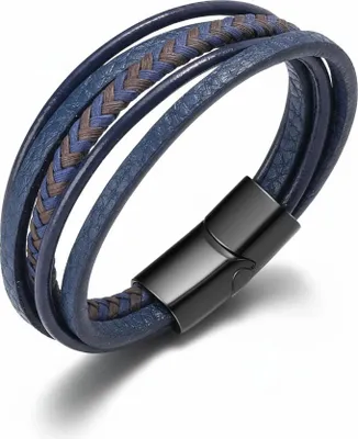 Immagine prodotto di Bracciale in pelle blu navy multistrato, 19 cm