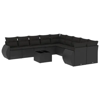 Produktbild von vidaXL 11-tlg. Garten-Sofagarnitur mit Kissen Schwarz Poly Rattan