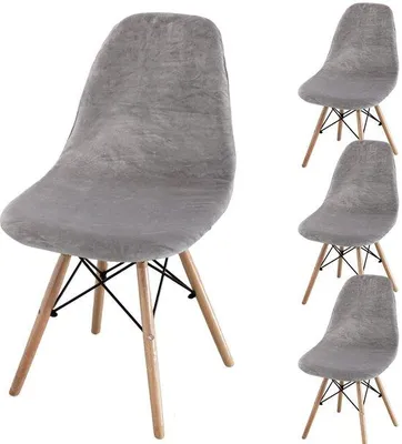 Imagen del producto de Fundas de terciopelo elásticas para sillas de comedor, juego de 4 unidades, color gris plateado, 92% poliéster/8% Elasthano, elásticas y lavables a máquina