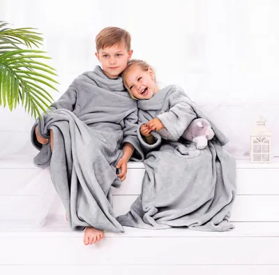 Produktbild von Ärmeldecke Lazykids für Kinder - Kuscheldecke mit Ärmeln, Farbe:Steel
