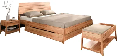 Produktbild von Bett Swig 1 Sonderlänge 100x190 Kernbuche massiv mit Holzkopfteil und Holzbeinen
