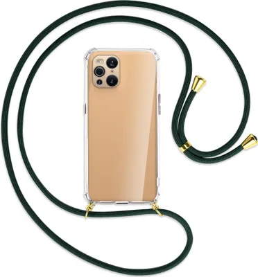 Produktbild von Handykette Backcover-Schutzhülle mit Band (Metall goldfarben) für Oppo Find X3 Pro - dunkelgrün
