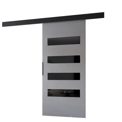 Productafbeelding van MINIO, schuifdeur, "PRIM F", binnendeur, deuren, met zwart glas, zwarte handgreep, 106 cm, grijs / zwart