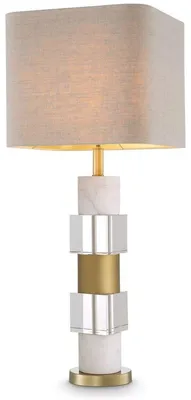 Produktbild von Casa Padrino Luxus Tischleuchte Antik Messingfarben / Weiß / Beige 35 x 35 x H. 87 cm - Schreibtischleuchte mit Marmor und Kristallglas - Luxus Qualität