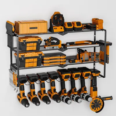 Werkzeug-Organizer 4 Ebenen, Wandhalter für 8 Elektrowerkzeuge, 75 kg