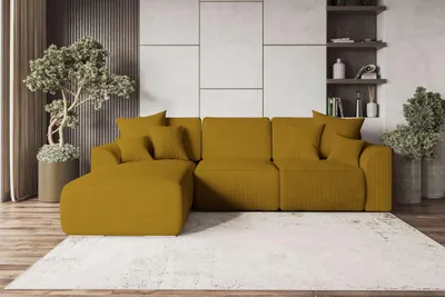 Produktbild von 99rooms Gusto Ecksofa Cordstoff POSO Gold Links mit Schlaffunktion