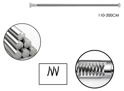 Image de Tringle à rideau de douche Vigevee en acier inoxydable, 110-200 cm, tringle télescopique à pinces sans perçage, Ø 25 mm