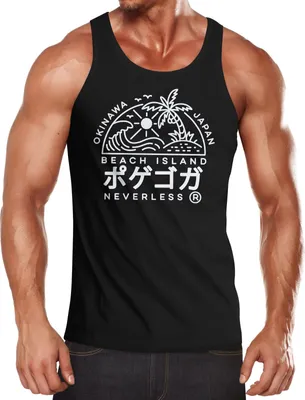 Produktbild von Herren Tank-Top Japan Okinawa Beach Island japanische Schriftzeichen Muskelshirt Muscle Shirt Neverless® schwarz L