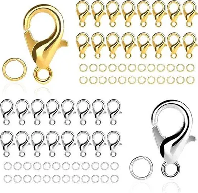 Productafbeelding van 100 Karabijnsluitingen en 200 Open Springringen voor Sieraden Maken