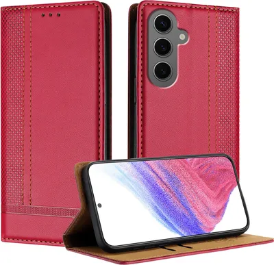 Obrázek produktu pro Pouzdro pro Samsung Galaxy S25 FE kožené flipové pouzdro s funkcí stojánku červené