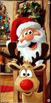 Produktbild von Weihnachtstürdekoration: Lustiges Weihnachtsmann-Türbanner mit Weihnachtsgruß für drinnen und draußen