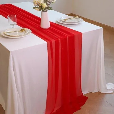 Zdjęcie produktu dla Przezroczysty szyfonowy obrus – 30 x 300 cm – dekoracja stołu w stylu bohemy – idealny na wesela, imprezy, wieczory panieńskie i urodziny
