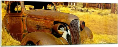 Produktbild von Bilder auf glas - Bauernhof altes Auto aufgegeben - 90x30cm - Glasbilder - Wandbilder - Kunstdruck - zum Aufhängen bereit - Wanddekoration aus Glas - Glas Bilder - Wandbild auf Glas - GAB90x30-1289